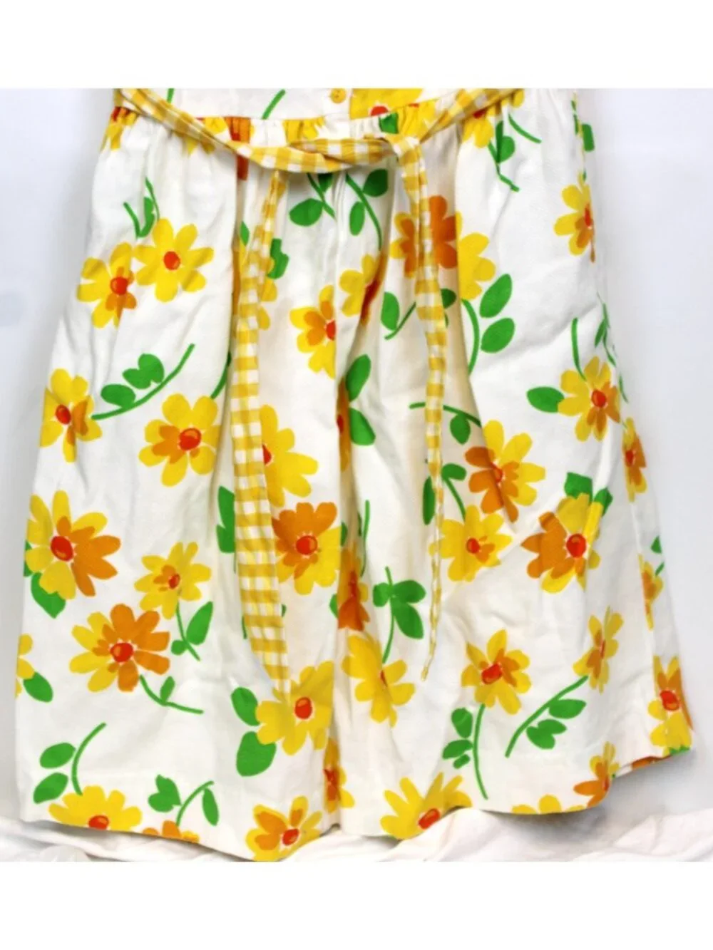 Catherine Rebecca White Yellow Floral Dress z 8 Spring Summer Waffle Knit Gingha
